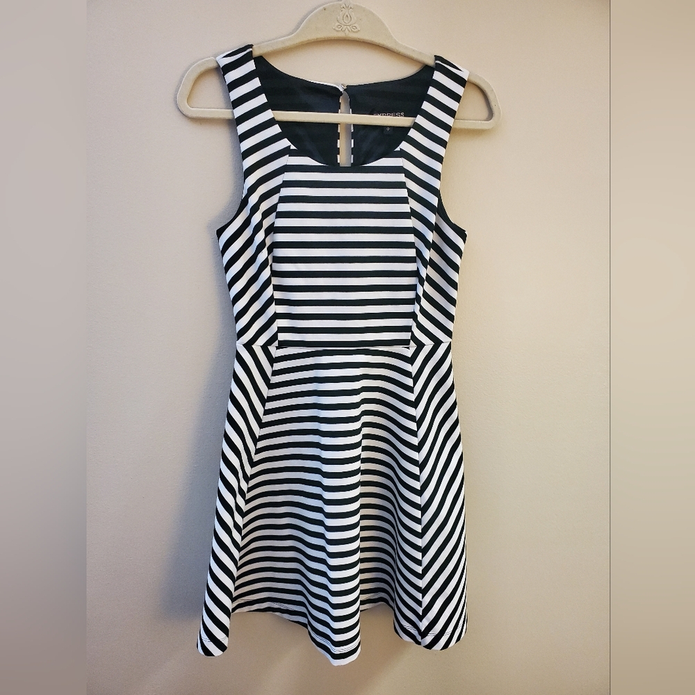 Express Black and White Stripe Dress Size 4 Petite